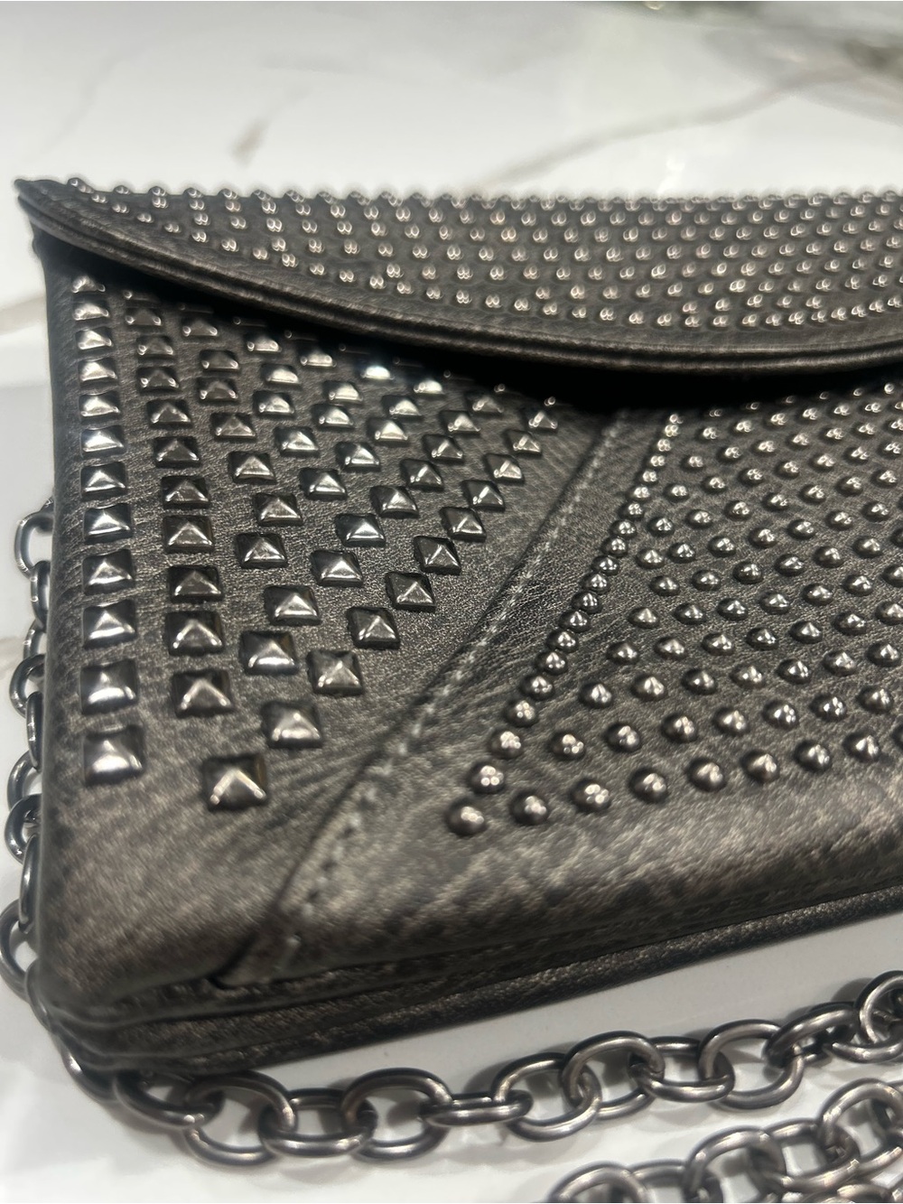 MMS Design Studio Charcoal Gray Studded Chain Crossbody